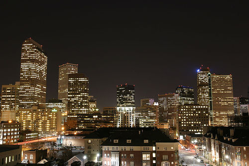 Denver city skyline at night