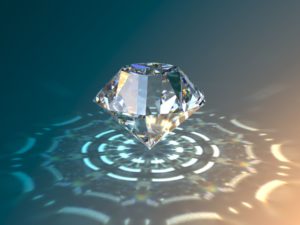 Sparkling round cut diamond with colorful caustics rays