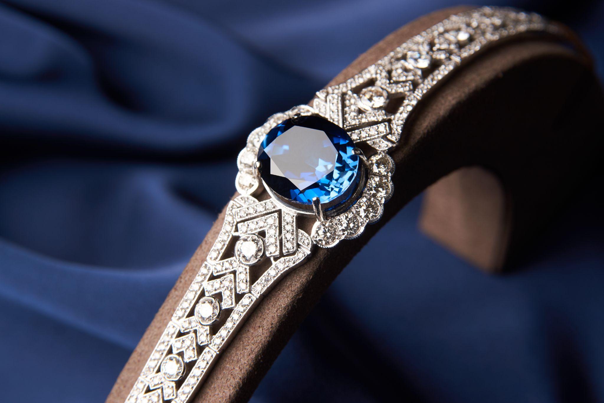 diamond bracelet on blue silk background
