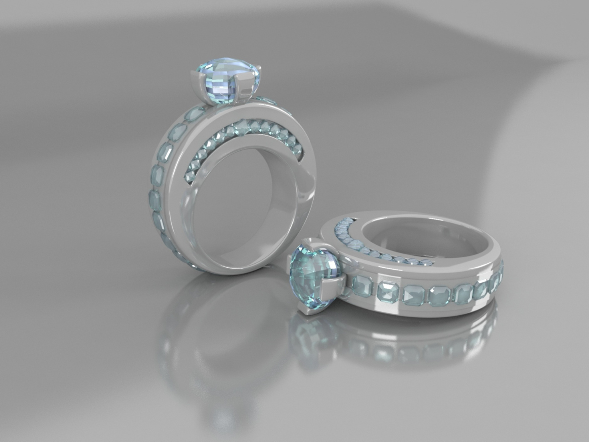 Two diamond rings on gray background.